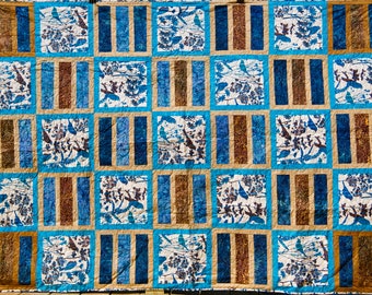 Brown and Blue Birds Twin Quilt