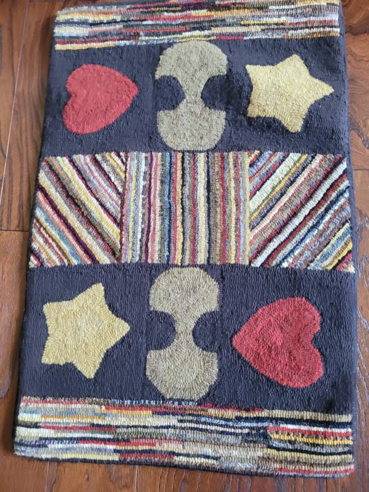 Stars/hearts/clam Shell/hit & Miss Finished Hand Hooked Wool Rug - Etsy
