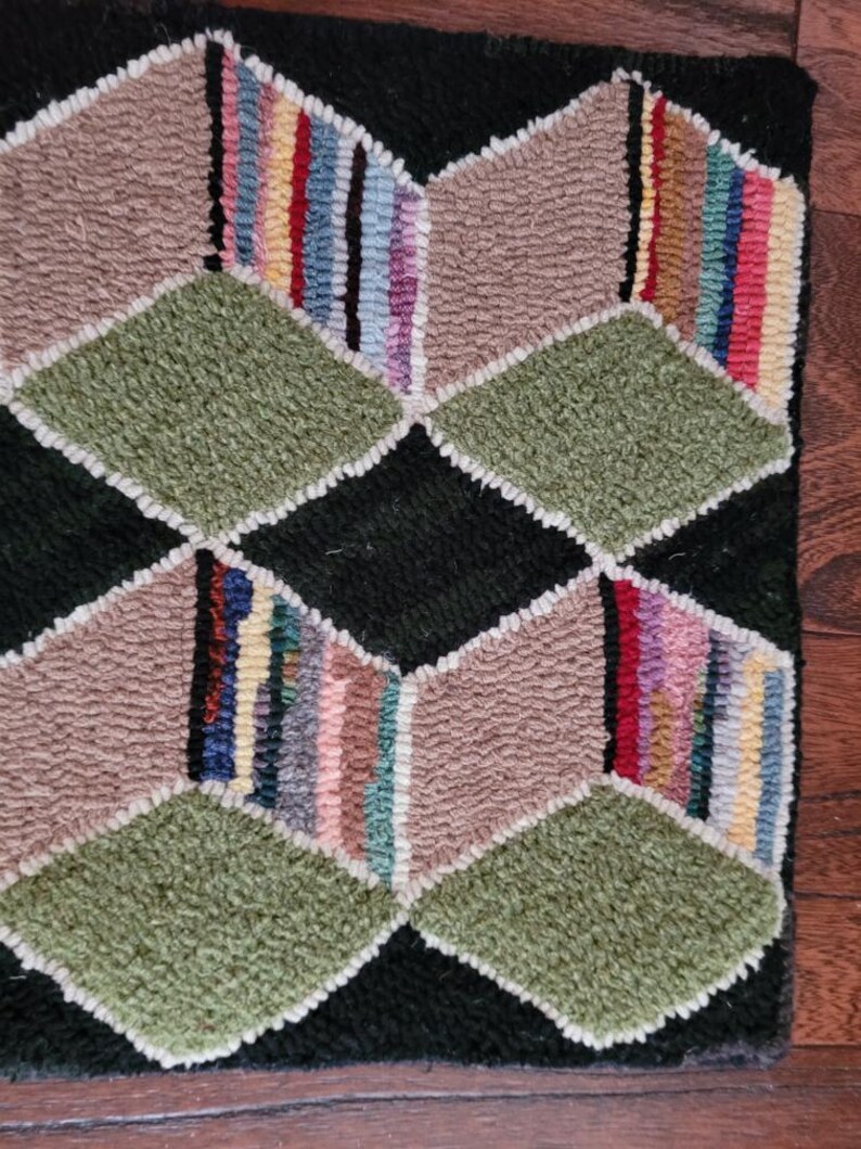 Geometric Shapes Finished Hand Hooked Wool Table Mat - - Etsy