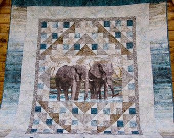 Queen-Size-Bett Spead Elephants Blau und Grau