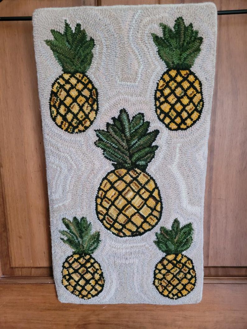 Pineapple Rug Wool Pineapple Finished Hand Hooked 100% Wool Wall Hanging - Etsy