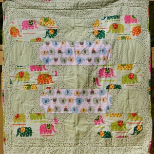 Green and Pink Elephant Flannel Baby Quilt