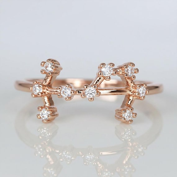 14K Gold Scorpio Zodiac Ring with Diamonds, Horoscope Jewelry - Personalized Gift