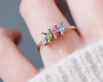 Personalized Marquise Birthstone Ring, Rose Gold Family Jewelry