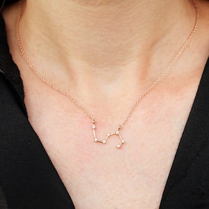 14K Gold Leo Zodiac Diamond Necklace, Astrology Jewelry, Personalized Zodiac Sign Gift - Custom Star Sign - Celestial Jewelry for Her