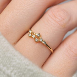 14k Gold Cancer Zodiac Ring with Diamonds, Dainty Horoscope Ring, Celestial Jewelry for Her, Birthday Gift for Her, Personalized Jewelry