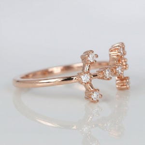 Anel do signo de Escorpião em ouro 14K com diamantes, joia do horóscopo - presente personalizado imagem 3