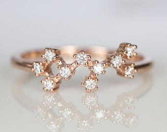 14k Gold Sagittarius Zodiac Ring with Diamonds, Custom Astrology Jewelry, Personalized Gift