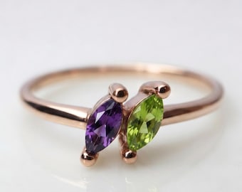 Personalized Rose Gold Marquise Birthstone Ring, Minimalist Promise Jewelry