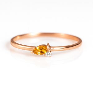 14k Gold Marquise Birthstone Ring with Diamonds - Choose Your Birthstone - Dainty Stacking Ring - Personalized Gift - Custom Jewelry