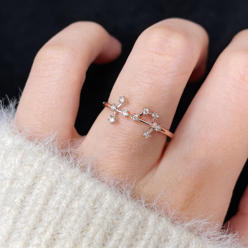 Anel do signo de Escorpião em ouro 14K com diamantes, joia do horóscopo - presente personalizado imagem 4