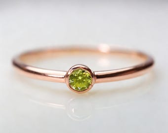 Personalized Rose Gold Dainty Ring, Minimalist Peridot Stacking Ring, Promise Jewelry