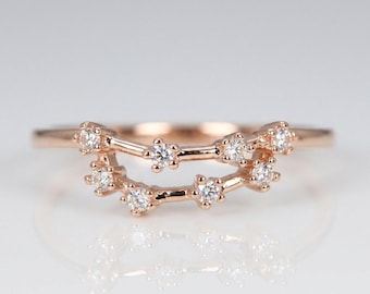14k Gold Capricorn Zodiac Ring with Diamonds, Horoscope Jewelry, Personalized Gift