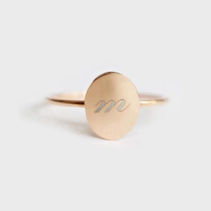 14k Gold Oval Initial Ring, Personalized Engraved Letter Ring, Minimalist Gold Signet Ring, Custom Monogram Jewelry Gift for Her
