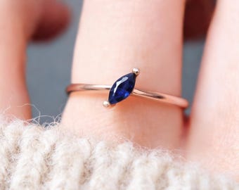 Marquise Sapphire Ring, Rose Gold Minimalist Stackable Jewelry, September Birthstone