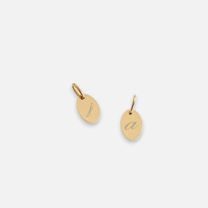 14k Gold Oval Letter Charm Necklace, Personalized Initial Pendant, Dainty Gold Necklace, Custom Engraved Jewelry Gift for Her
