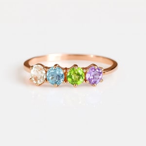 14k Gold Vierfach Runder Birthstone Ring - Wählen Sie Ihren Birthstone - Benutzerdefinierte Familienring - personalisierter Schmuck - Geschenk für Mama