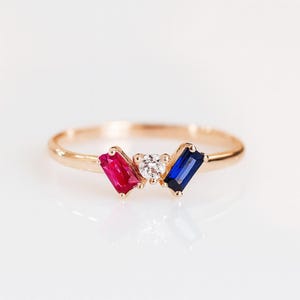 14k Gold Double Birthstone Ring with Diamond – Choose Your Birthstone –  Custom Gift for Her - Celestial Jewelry for Her, Stacking Ring