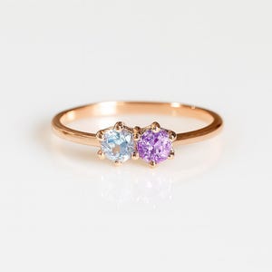 14k Gold Dual Birthstone Ring – Choose Your Birthstone – Celestial Jewelry - Personalized Ring - Anniversary Gift for Her
