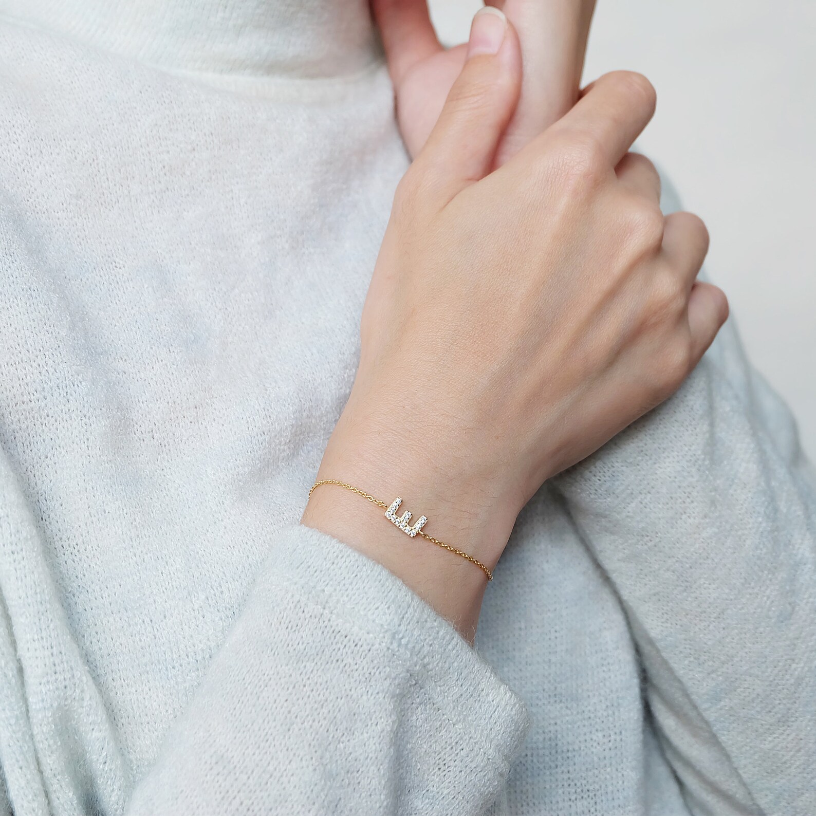 14k Gold Diamond E Initial Bracelet Etsy