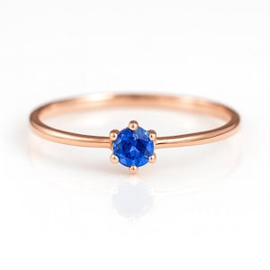 14k Gold Round Birthstone Ring - Choose Your Birthstone - Personalized Jewelry - Dainty Stacking Ring - Custom Minimalist Gift for Her