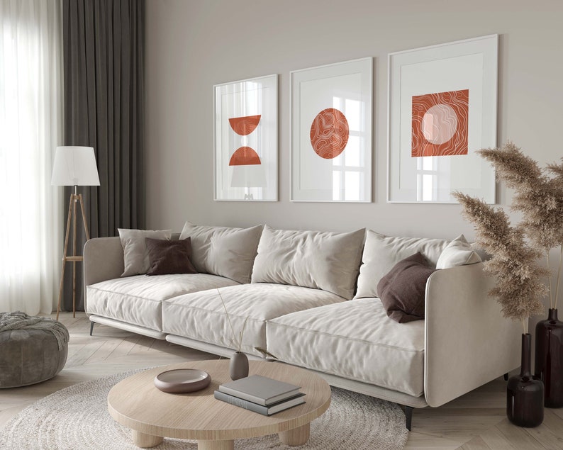 Set of 3 Mid Century Modern Terracotta Prints, Scandinavian Wall Art ...