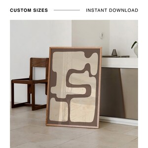 Impresión moderna de mediados de siglo para arte de pared escandinavo, decoración boho minimalista Impresión de descarga instantánea Trazo de pintura marrón, Impresión beige abstracta