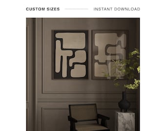 Set of 2 Scandinavian Prints, Minimalist Abstract Wall Art, Mid-Century Home Decor, Pair of Beige Brown Prints, Nordic Living Room Art