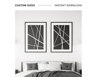 Pair of prints with black and white lines, Simple Wall Decor, Minimalist Line Print, Geometric Art Set, Digital Print, Minimalist Posters