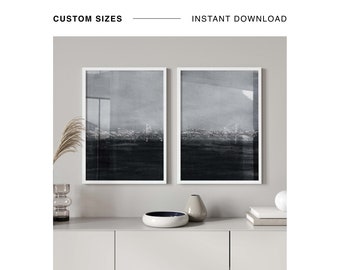 Conjunto de 2 impresiones de paisajes de textura abstracta, arte de pared gris, arte neutro minimalista, arte moderno de sala de estar, carteles monocromáticos abstractos