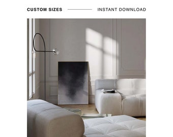 Impresión minimalista de acuarela, impresión de pared de galería en blanco y negro, arte de la naturaleza, impresión de cielo nublado, póster imprimible grande, impresión de arte neutro