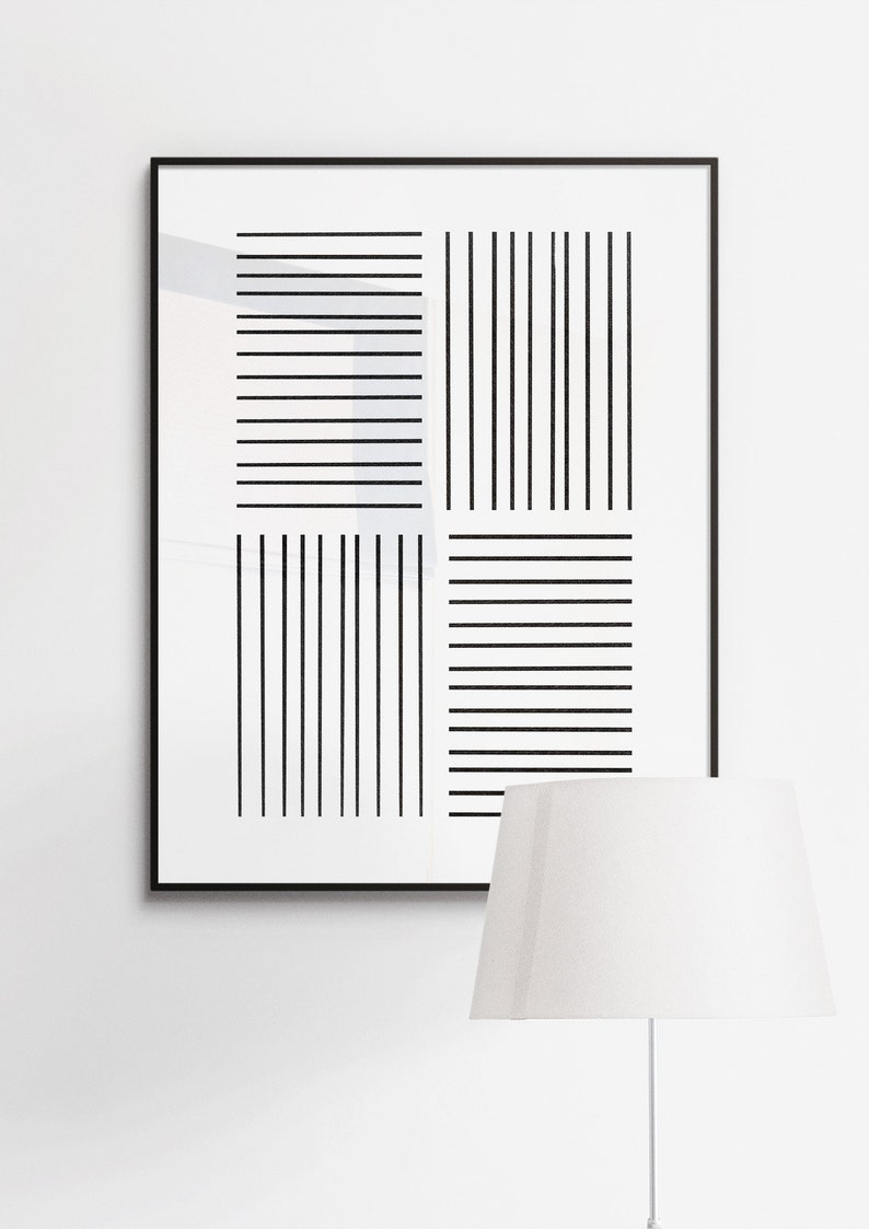 Black and White Geometric Digital Print, Minimalist Art With Simple ...