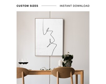 Impresión de una línea, arte minimalista en blanco y negro, impresión de una sola línea, decoración minimalista del hogar, arte contemporáneo de la pared de la sala de estar, dormitorio minimalista