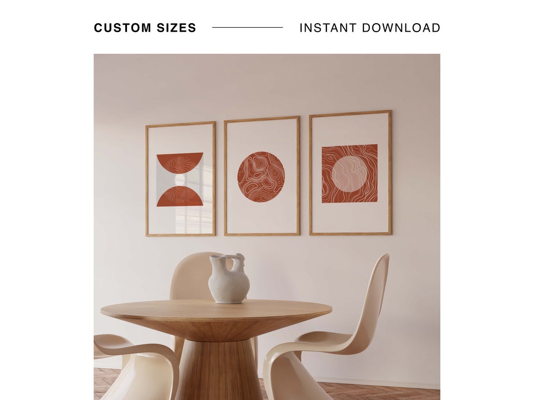 Set of 3 Mid Century Modern Terracotta Prints, Scandinavian Wall Art ...