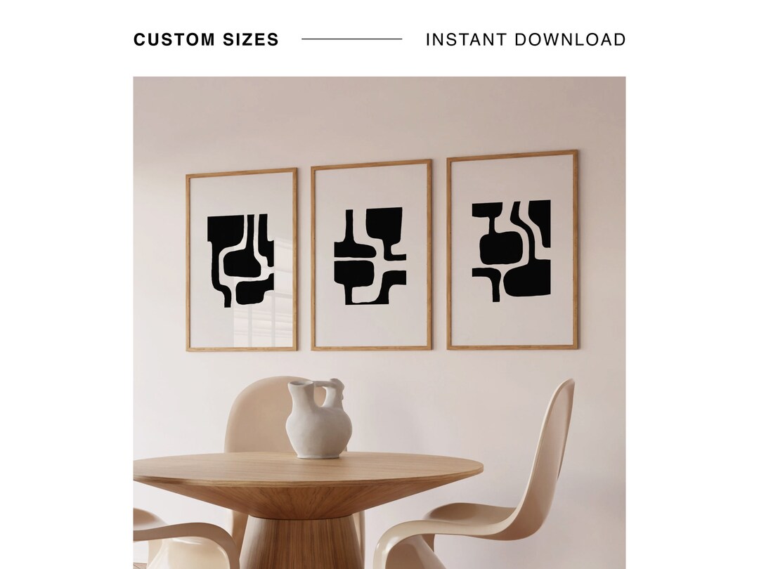 Bundle of 3 Black and White Minimalist Abstract Prints, BW Set of 3 ...