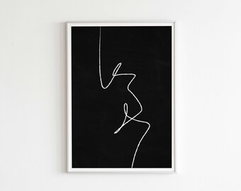 Minimalist 1 Line Print, Black and White Contemporary Art, Minimalist Living Room Wall Decor, Digital Print, Single Line Abstract Art