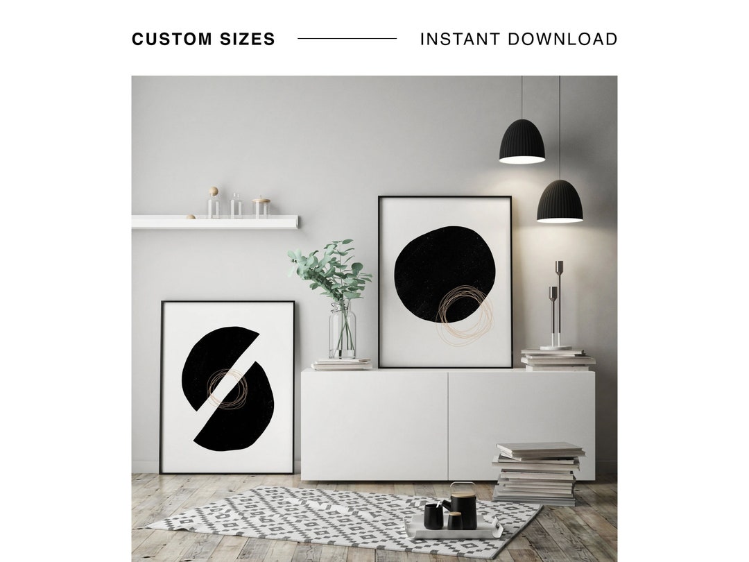 Set of 2 Minimalist Black and White Prints, Contemporary Set of Art ...