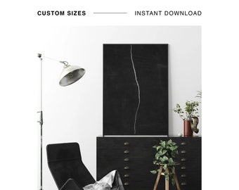 Arte minimalista de pared negra, impresión contemporánea, impresión de arte de una línea, pared de galería de habitación moderna, decoración de pared de dormitorio, impresión de arte calmante