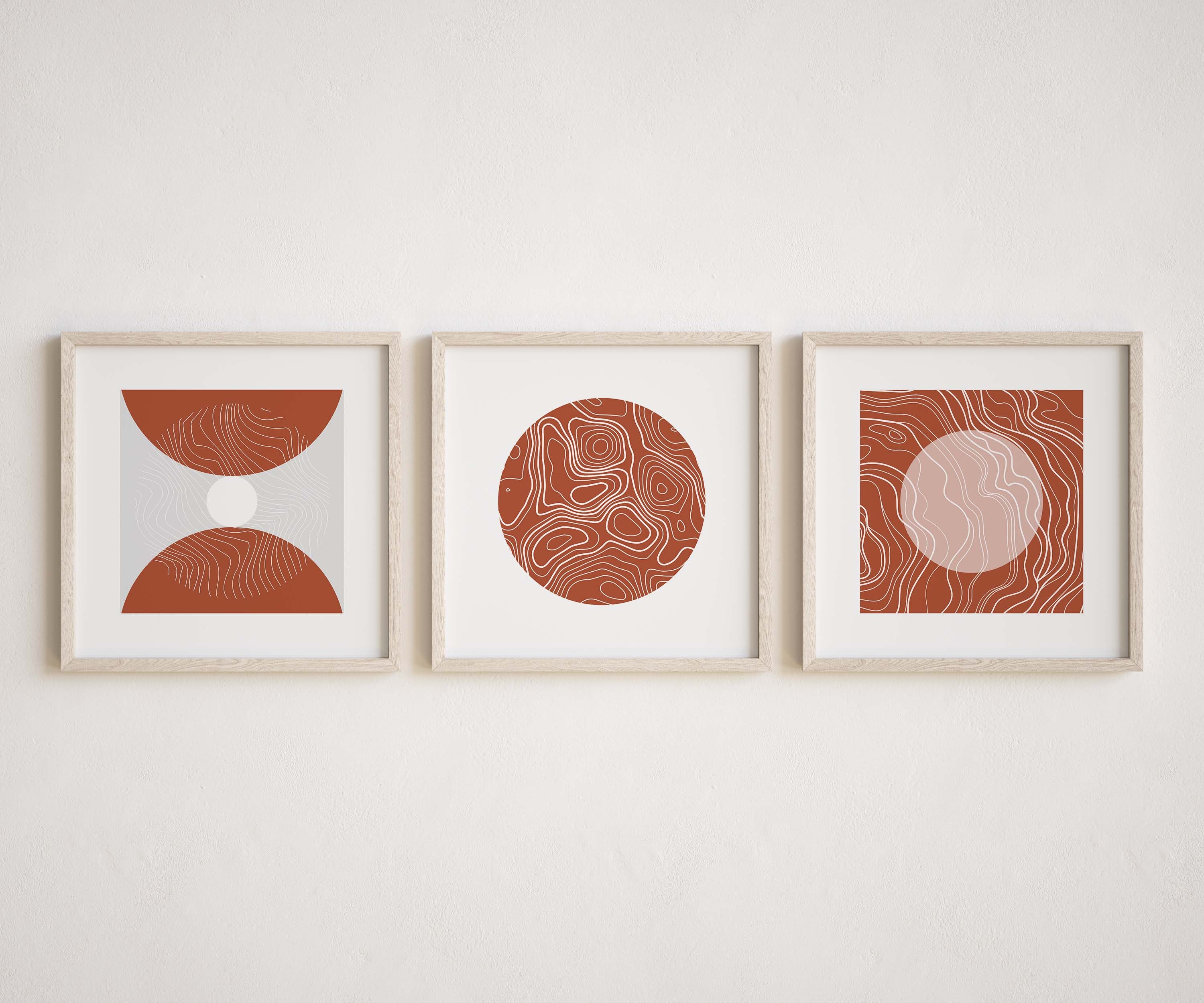 Set of 3 Mid Century Modern Terracotta Prints, Scandinavian Wall Art ...