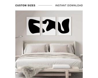Conjunto de 3 impresiones en blanco y negro, trío minimalista de pinturas, arte moderno para sala de estar, paquete monocromático para pared de galería, 3 impresiones artísticas abstractas en blanco y negro