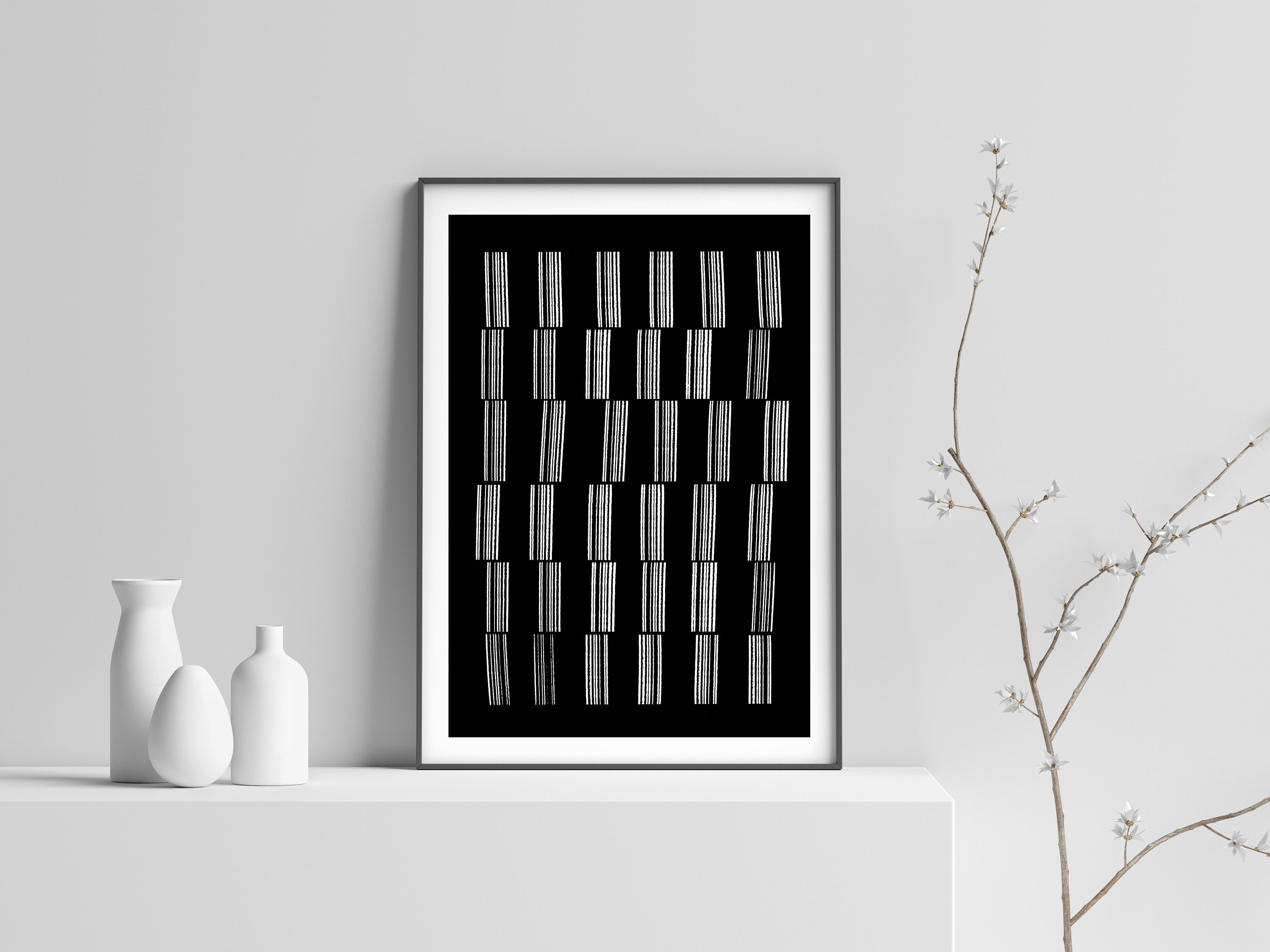 Black and White Simple Print, Geometric Lines Art, B&W Art for ...
