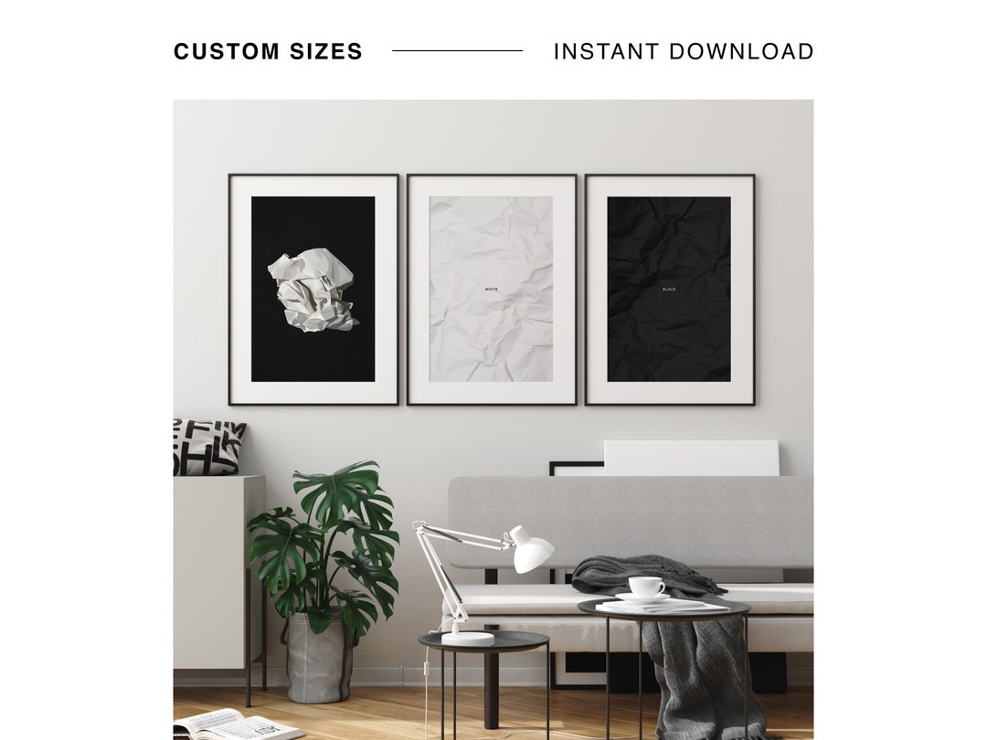 Black and White Set of 3 Digital Prints, Minimalist Wall Decor, Modern ...