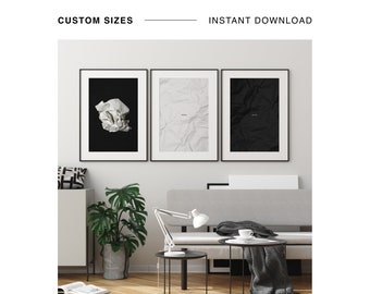 Conjunto en blanco y negro de 3 impresiones digitales, decoración de pared minimalista, paquete de arte de pared de galería moderna, impresiones monocromáticas de moda, arte de alta calidad