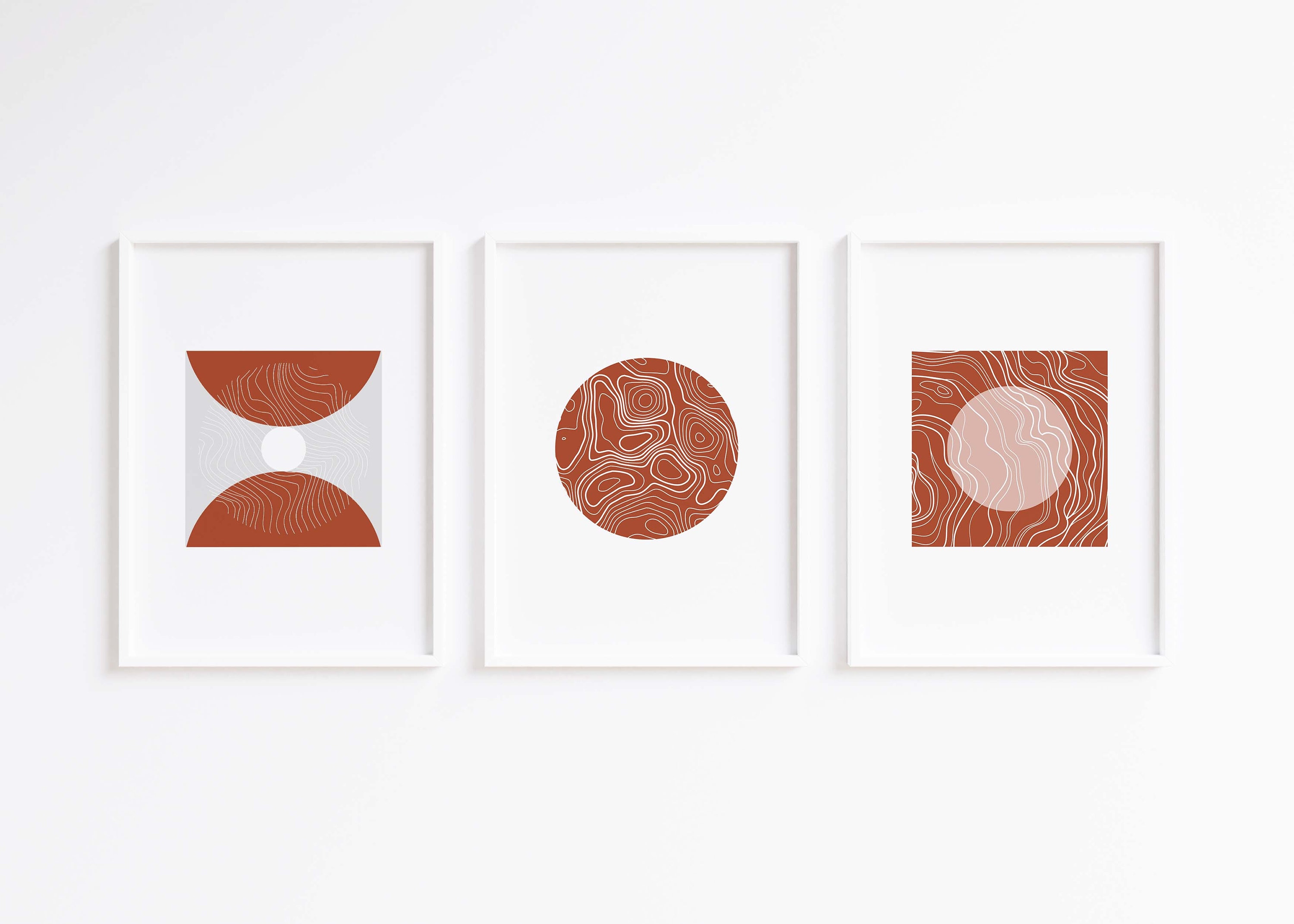 Set of 3 Mid Century Modern Terracotta Prints, Scandinavian Wall Art ...