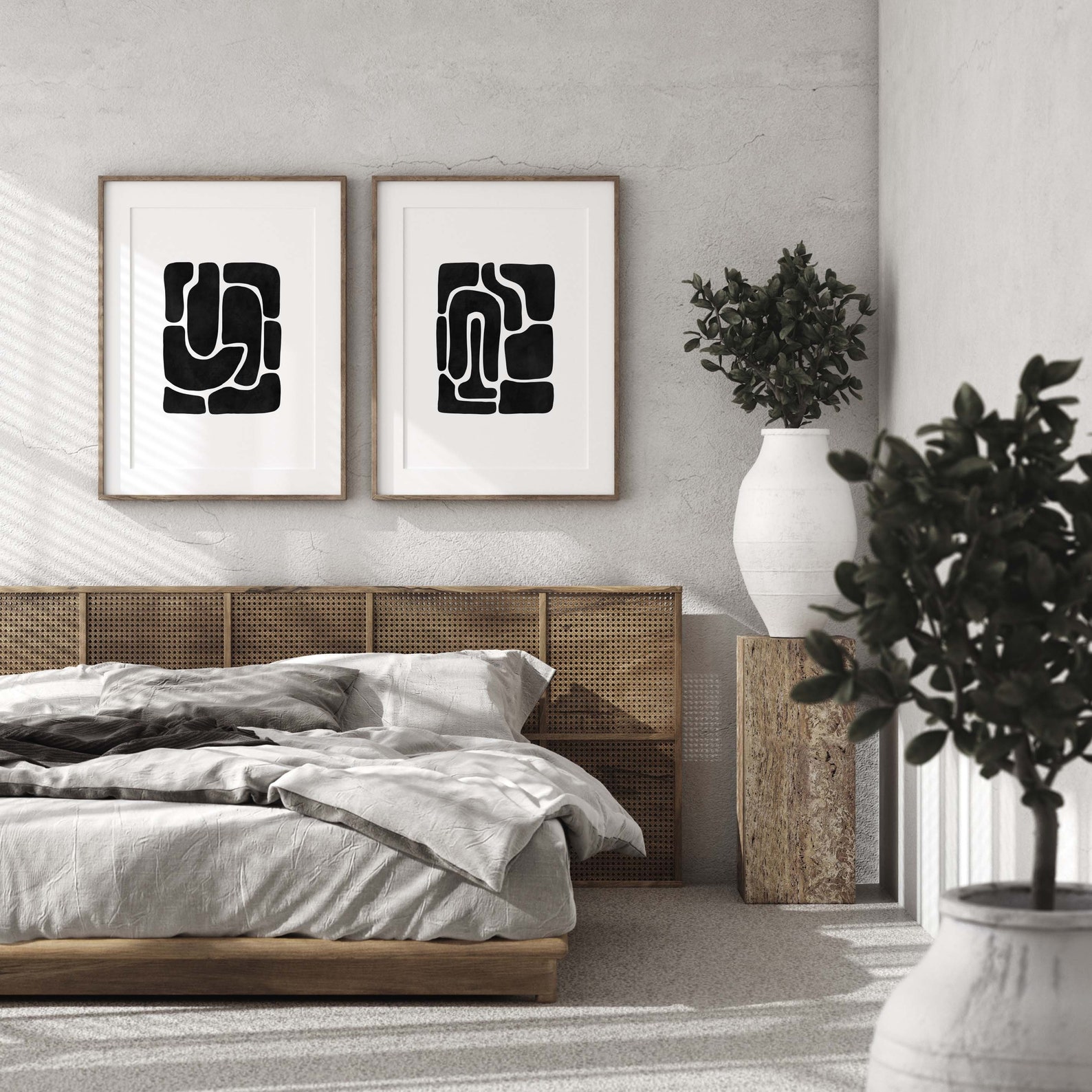 Black and White Wall Art, Minimalist Gallery Wall Set of 2, Pair of Monochrome Prints, Bedroom ...