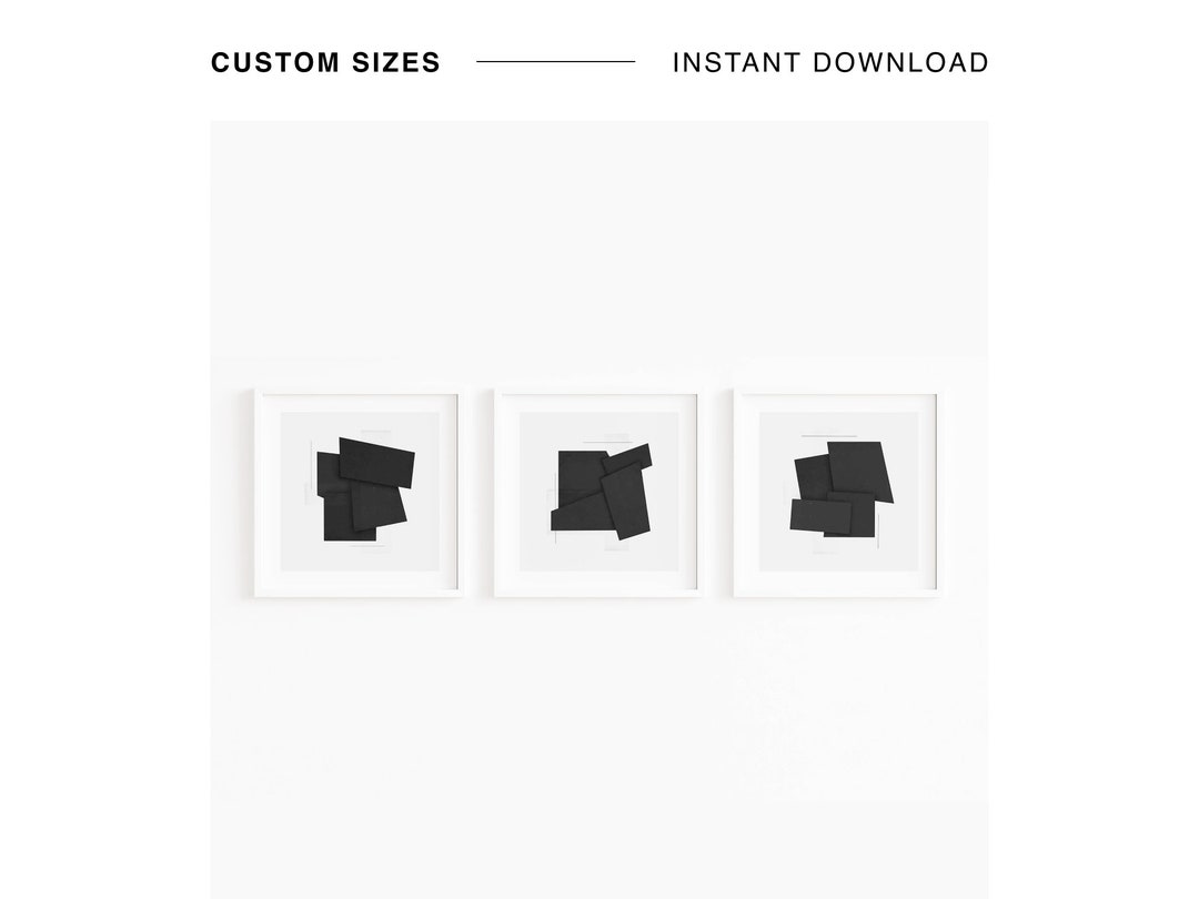 Set of 3 Black and White Minimalist Geometric Art Prints, Trio of ...