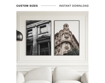 Conjunto de 2 impresiones de viajes, Foto de arquitectura de Europa, Impresión de pared de destino, Paquete de impresión vintage de París, Arte de pared de galería estética neutra