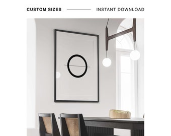 Zwart-witte geometrische print, eenvoudige monochrome print, minimalistische wanddecoratie, hedendaagse woondecoratie, zwarte cirkelkunst, digitale download