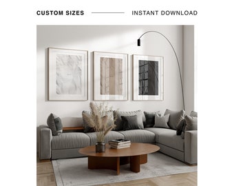 Conjunto de 3 impresiones digitales beige blanco negro, arte minimalista de la sala de estar, paquete de pared de la galería de impresiones minimalistas, pared de la galería abstracta