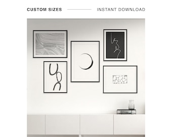 Black and White Gallery Wall Art Set of 5, Airbnb Wall Prints, Modern Wall Art, Bundle Art Print Set, Abstract Minimalist Wall Decor